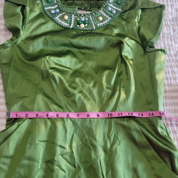 BCBG Max Azria jewel neck silk party cocktail green mini dress NYE 10 Medium - Picture 7 of 16